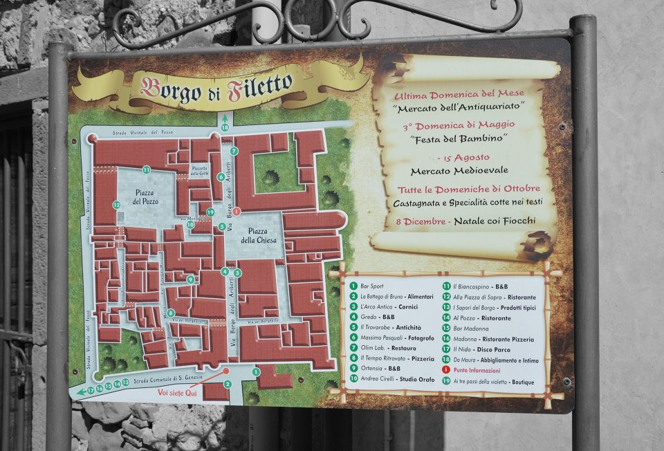 Filetto. Mappa commerciale del borgo di Filetto.
